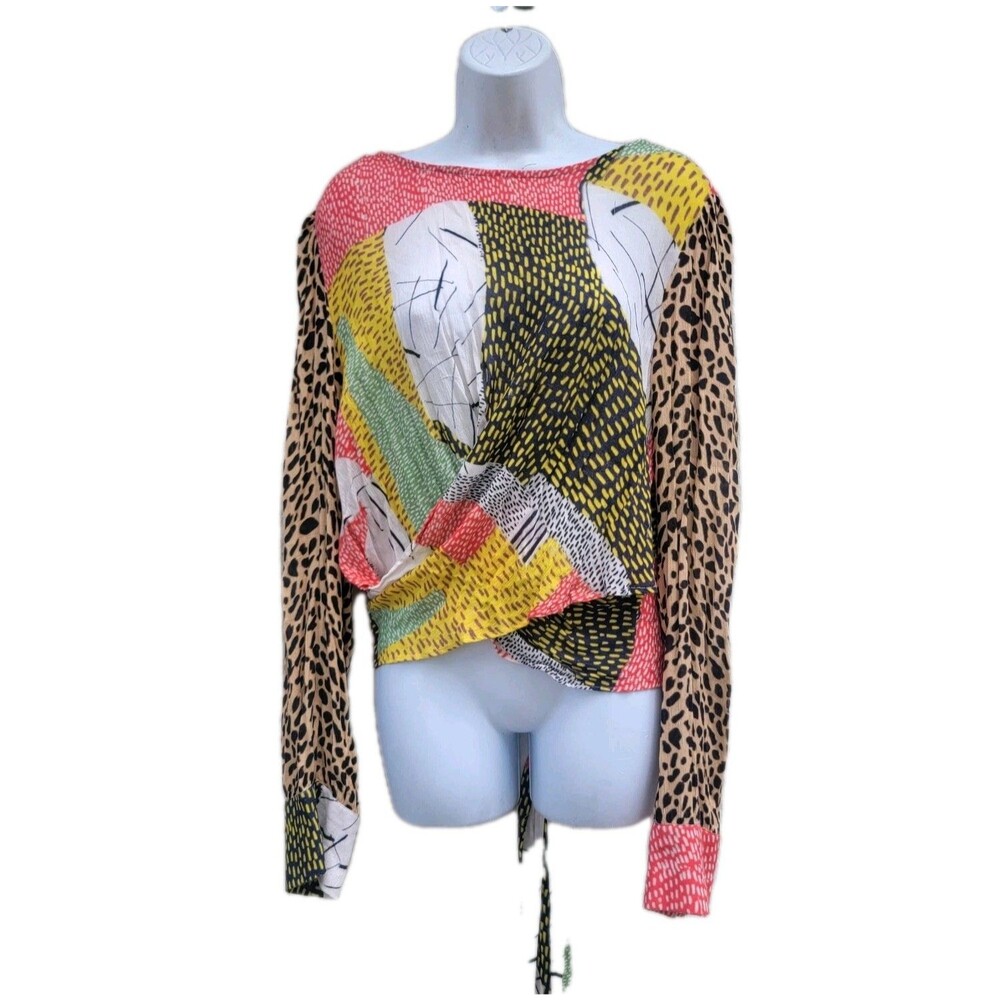 Anthropologie Blank London Leopard Patchwork Top Blouse Wrap Size L See Discrip.